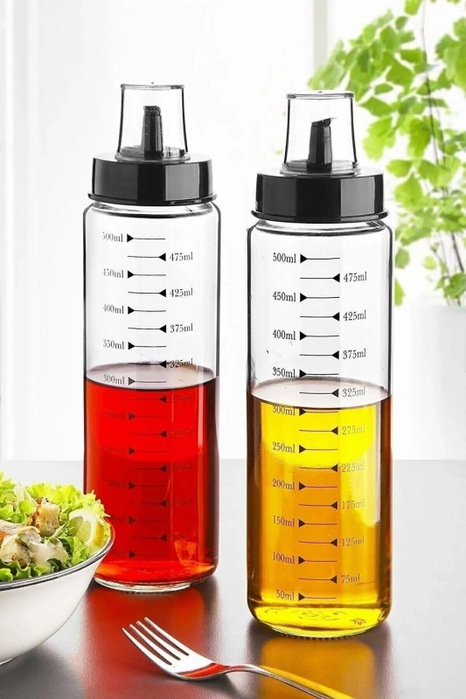 Hermia Juego de Dispensadores de Aceite de Vidrio Transparente de 500 ml (2 Piezas)